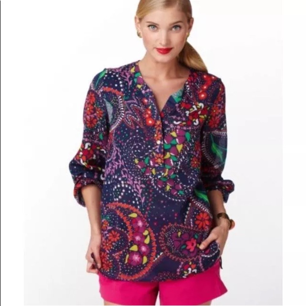 Lilly Pulitzer Flowers Paisley RARE Top Hard Find